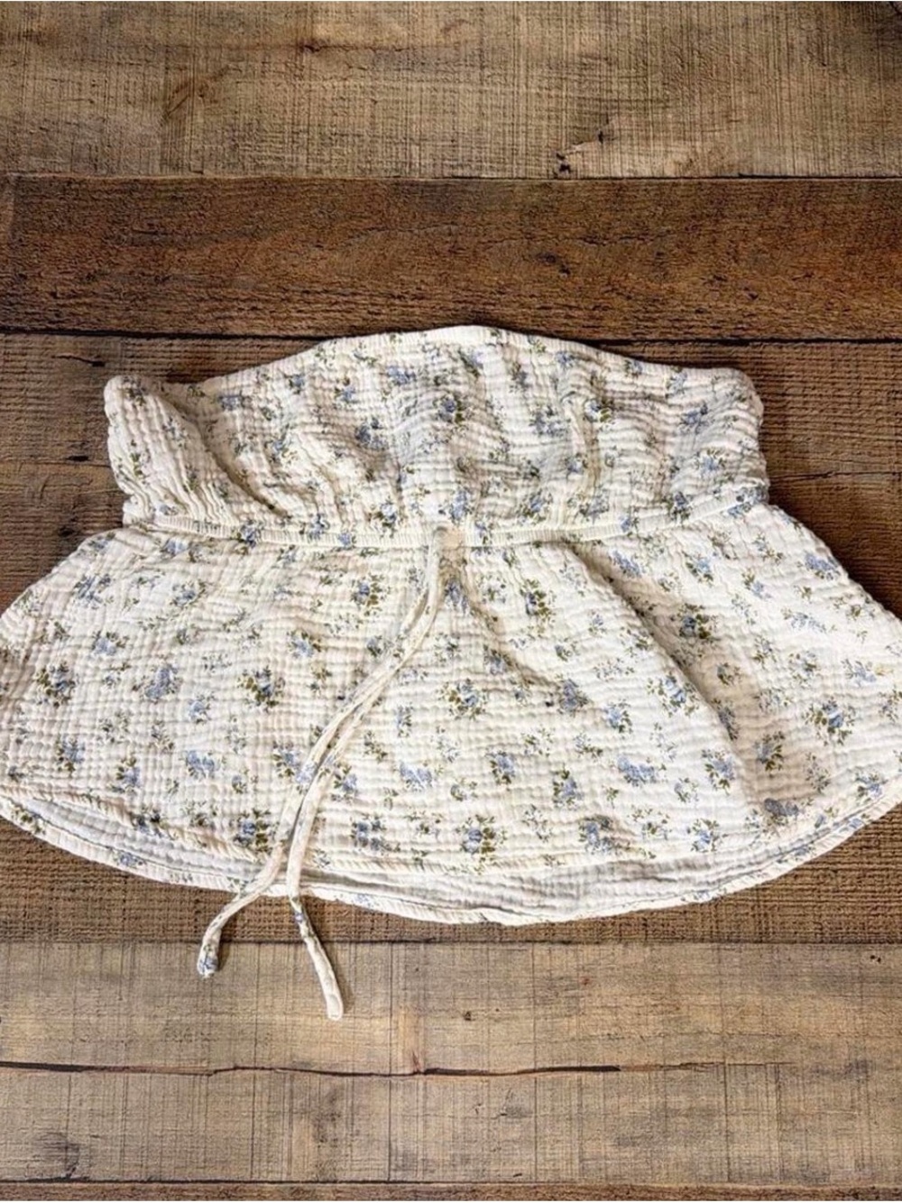 Drawstring Waist Floral Cream Mini Skirt